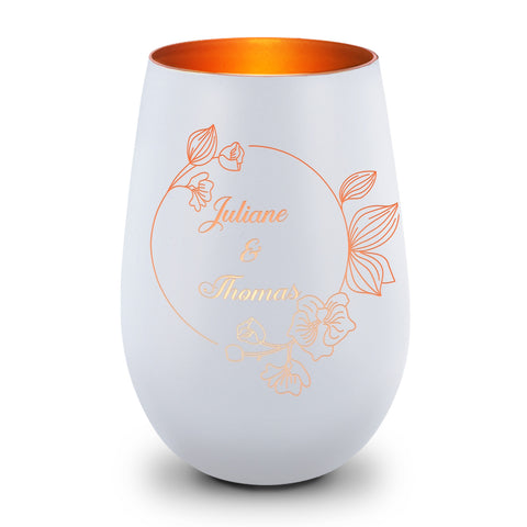 Deko Windlicht aus Glas mit Gravur - Nature Circle Flower - Personalisiert mit Namen