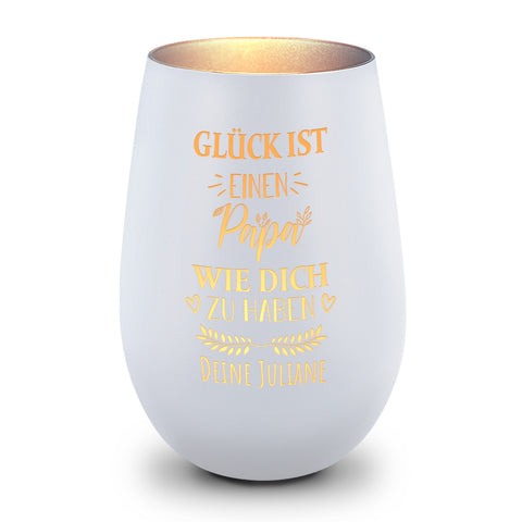 Deko Windlicht aus Glas mit Gravur - Glück ist einen Papa wie Dich zu haben - Personalisiert mit Nam