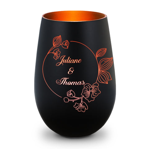 Deko Windlicht aus Glas mit Gravur - Nature Circle Flower - Personalisiert mit Namen