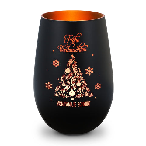 Deko Windlicht aus Glas mit Gravur - Frohe Weihnachten - Personalisiert mit Namen