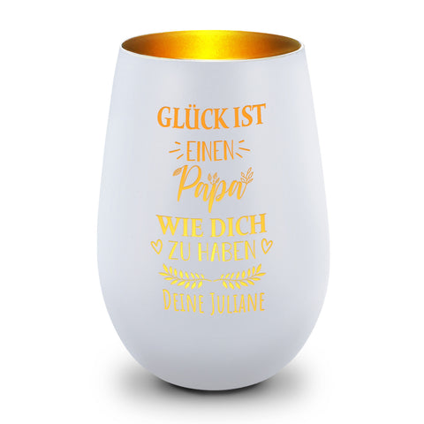 Deko Windlicht aus Glas mit Gravur - Glück ist einen Papa wie Dich zu haben - Personalisiert mit Nam