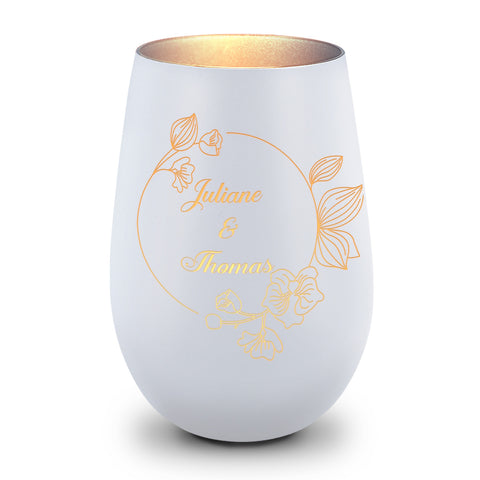 Deko Windlicht aus Glas mit Gravur - Nature Circle Flower - Personalisiert mit Namen