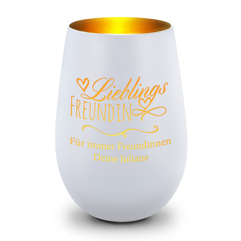 Deko Windlicht aus Glas mit Gravur - Lieblings Freundin - Personalisiert mit Namen