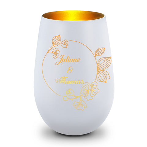 Deko Windlicht aus Glas mit Gravur - Nature Circle Flower - Personalisiert mit Namen
