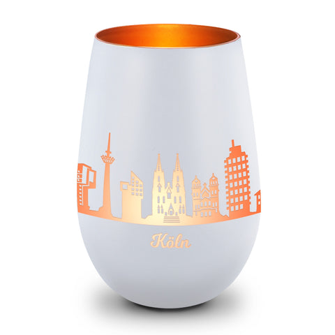 Deko Windlicht aus Glas mit Gravur - Skyline Köln