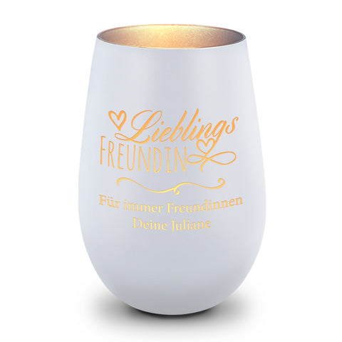 Deko Windlicht aus Glas mit Gravur - Lieblings Freundin - Personalisiert mit Namen