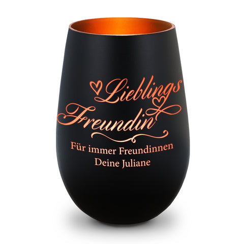 Deko Windlicht aus Glas mit Gravur - Lieblings Freundin v2 - Personalisiert mit Namen