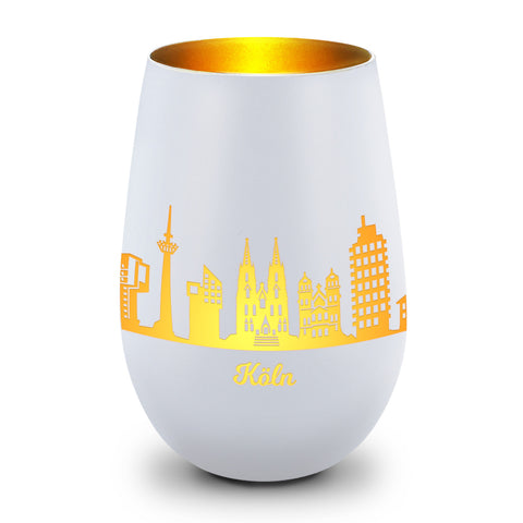 Deko Windlicht aus Glas mit Gravur - Skyline Köln