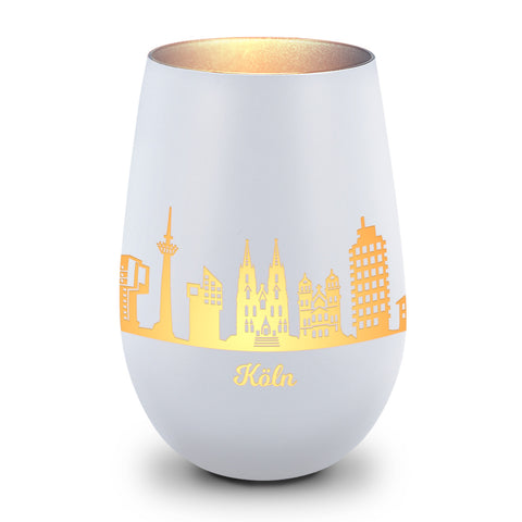 Deko Windlicht aus Glas mit Gravur - Skyline Köln