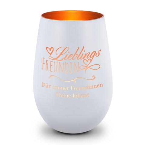 Deko Windlicht aus Glas mit Gravur - Lieblings Freundin - Personalisiert mit Namen