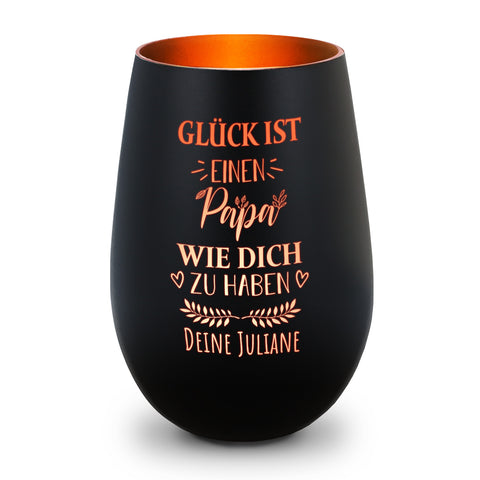 Deko Windlicht aus Glas mit Gravur - Glück ist einen Papa wie Dich zu haben - Personalisiert mit Nam