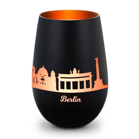 Deko Windlicht aus Glas mit Gravur - Skyline Berlin