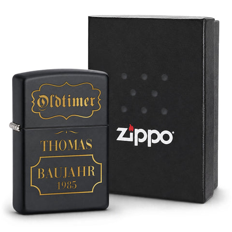GRAVURZEILE x ZIPPO Personalisiertes Sturmfeuerzeug - Oldtimer - Windfest und Langlebig - Nachfüllbar