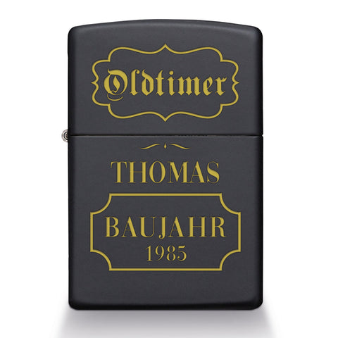 GRAVURZEILE x ZIPPO Personalisiertes Sturmfeuerzeug - Oldtimer - Windfest und Langlebig - Nachfüllbar
