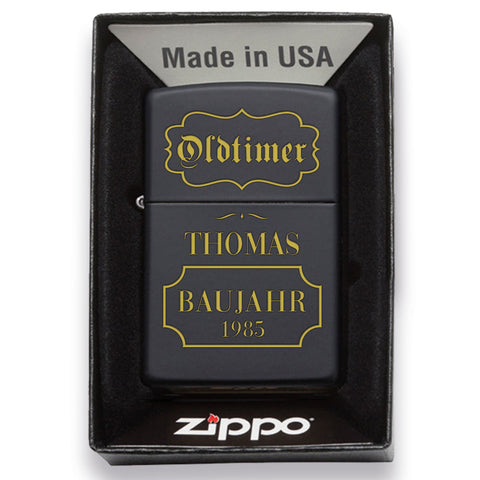 GRAVURZEILE x ZIPPO Personalisiertes Sturmfeuerzeug - Oldtimer - Windfest und Langlebig - Nachfüllbar