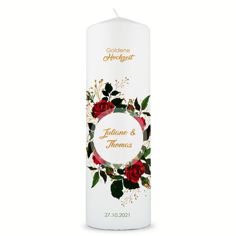 Große Kerze "Goldene Hochzeit" - Hochzeitskerze mit Namen, Datum & Wunschtext