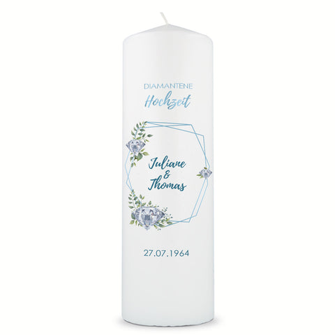 Große Kerze "Diamanthochzeit" - Hochzeitskerze mit Namen, Datum & Wunschtext