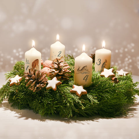 Kleine Kerzen - Advent Wintertiere Aquarell - Adventskerzen im 4er Set