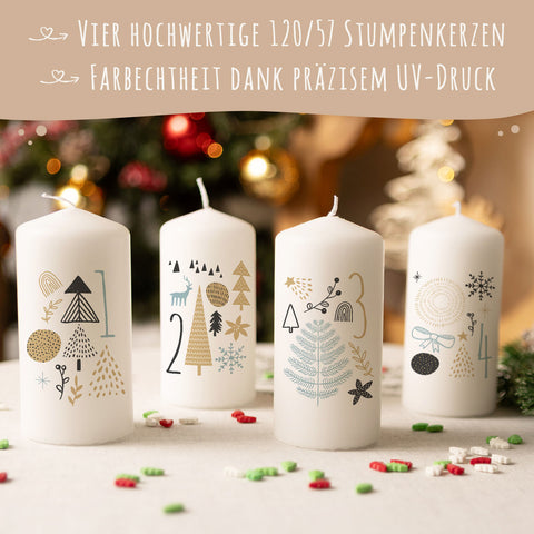 Kleine Kerzen "Boho" - Adventskerzen im 4er Set