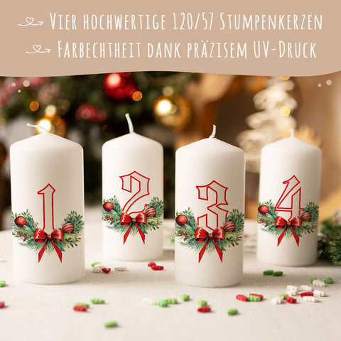 Kleine Kerzen "Advent Floral" - Adventskerzen im 4er Set
