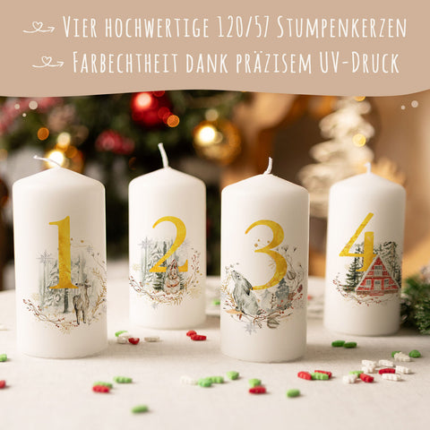 Kleine Kerzen "Advent Goldziffern" - Adventskerzen im 4er Set