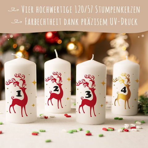 Kleine Kerzen "Advent Hirsch" - Adventskerzen im 4er Set