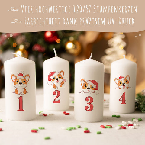 Kleine Kerzen "Advent Hunde" - Adventskerzen im 4er Set