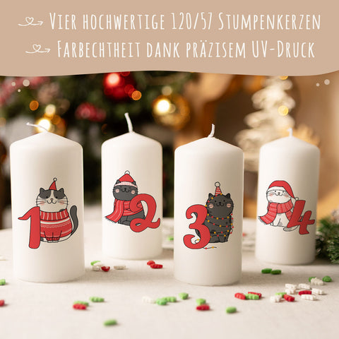 Kleine Kerzen "Advent Katzen" - Adventskerzen im 4er Set