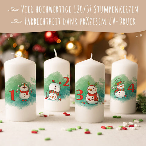 Kleine Kerzen "Advent Schneemann" - Adventskerzen im 4er Set