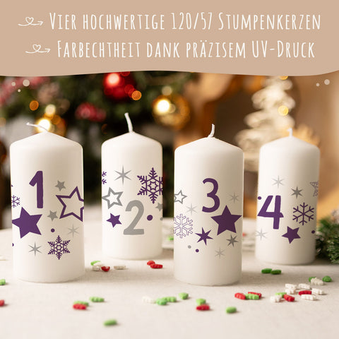 Kleine Kerzen "Advent Sterne" - Adventskerzen im 4er Set