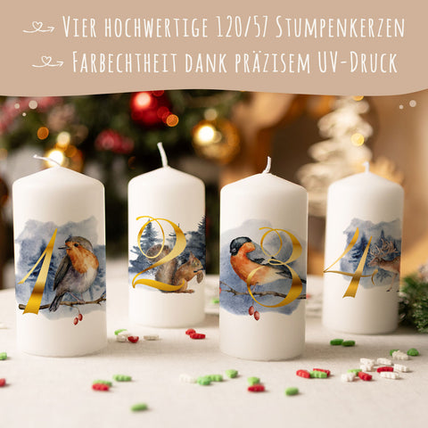 Kleine Kerzen "Advent Tiere" - Adventskerzen im 4er Set