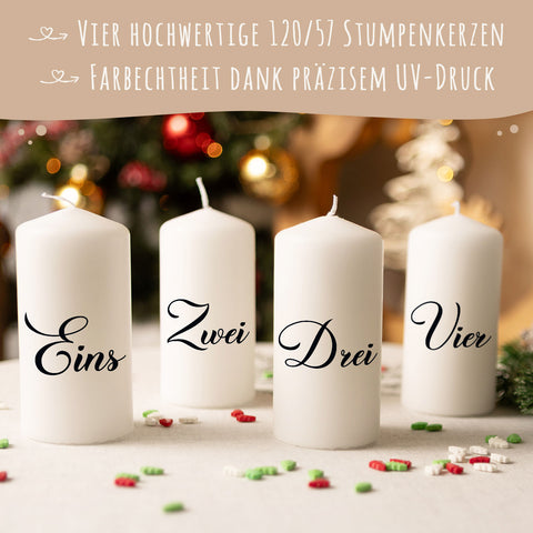 Kleine Kerzen "Advent Ziffern" - Adventskerzen im 4er Set