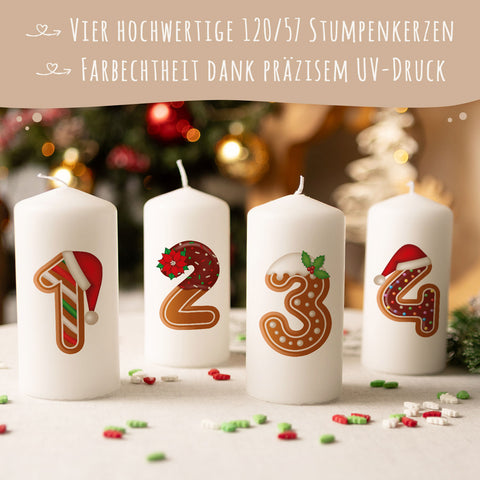 Kleine Kerzen "Lebkuchen" - Adventskerzen im 4er Set