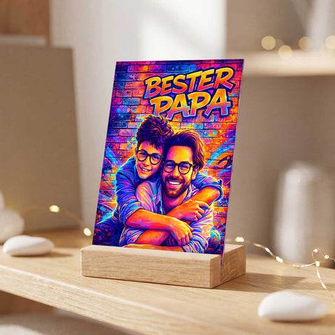 Personalisierter Aufsteller aus Acryl - Bester Papa Streetart - Geschenk mit eigenem Foto
