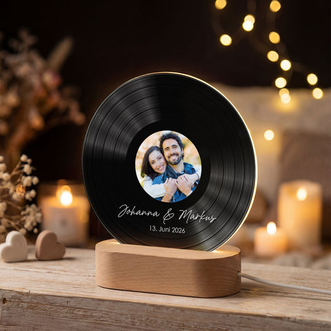 Personalisierte LED Schallplatte - Jahrestag - Geschenk mit eigenem Foto - Vinyl aus Acrylglas