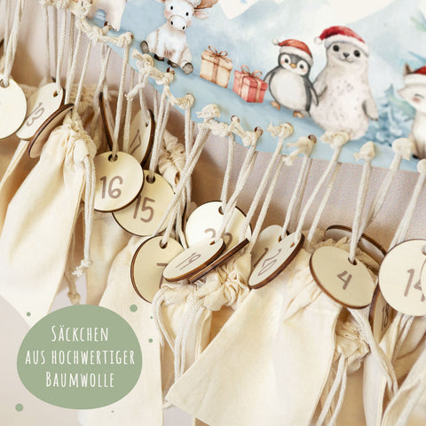Personalisierter Adventskalender aus Holz mit Druckmotiv & Namen - Nordpol