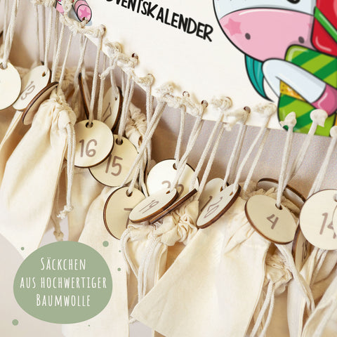 Personalisierter Adventskalender aus Holz mit Druckmotiv & Namen - Einhorn