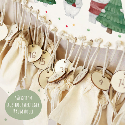 Personalisierter Adventskalender aus Holz mit Druckmotiv & Namen - Eisbären