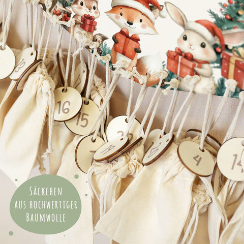 Personalisierter Adventskalender aus Holz mit Druckmotiv & Namen - Geschenketiere