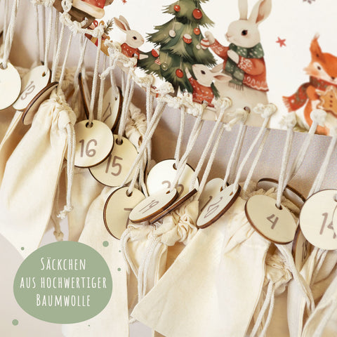 Personalisierter Adventskalender aus Holz mit Druckmotiv & Namen - Pullovertiere