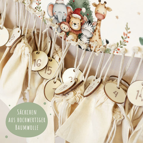 Personalisierter Adventskalender aus Holz mit Druckmotiv & Namen - Safari Weihnachten