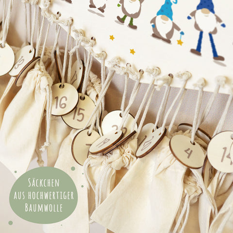 Personalisierter Adventskalender aus Holz mit Druckmotiv & Namen - Wichtel
