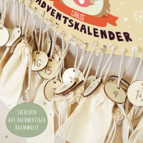 Personalisierter Adventskalender aus Holz mit Druckmotiv & Namen - Wintertiere