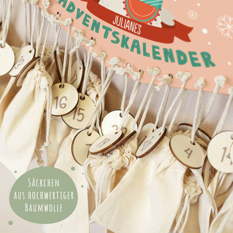 Personalisierter Adventskalender aus Holz mit Druckmotiv & Namen - Wintertiere