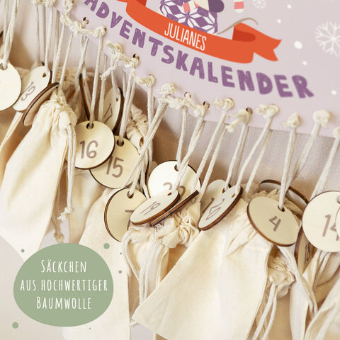 Personalisierter Adventskalender aus Holz mit Druckmotiv & Namen - Wintertiere