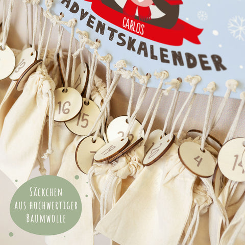 Personalisierter Adventskalender aus Holz mit Druckmotiv & Namen - Wintertiere