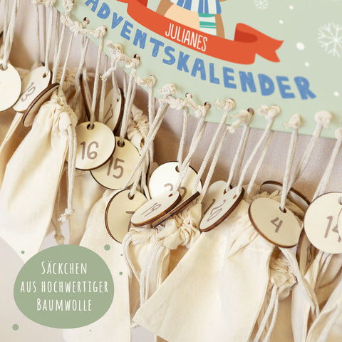 Personalisierter Adventskalender aus Holz mit Druckmotiv & Namen - Wintertiere