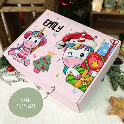 Personalisierter DIY Adventskalender mit Einhorn Design zum selbst Befüllen