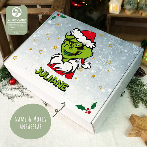 Personalisierter DIY Adventskalender Grinch mit Namen zum selbst Befüllen