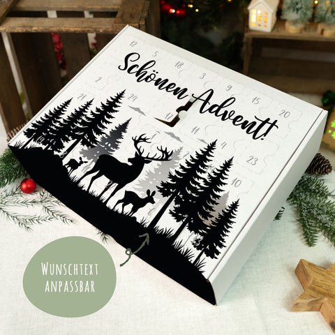 Personalisierter DIY Adventskalender mit Hirsch Design zum selbst Befüllen